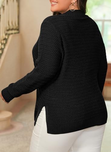 Eytino Womens Plus Size Sweater Long Sleeve Crewneck Knit Side Slit 2025 Fall Fashion Pullover Tops(1X-5X)2