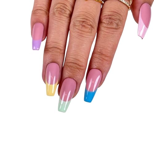 Euphrosyne Colored French Fake Nails Square French Tip Press-on Nails Salon Handmade Pink French Wearable Manicure 10 Pcs Women Girls False Nail Finger Manicure Set