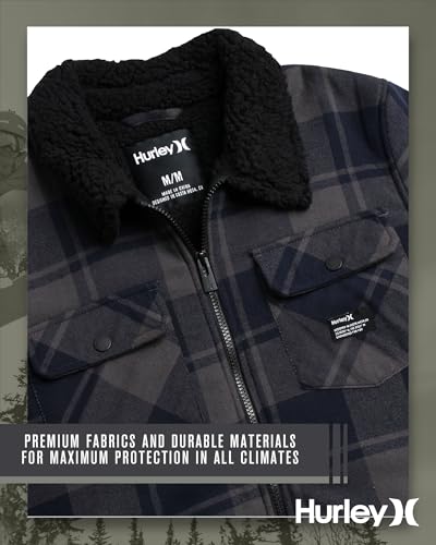 Image of Hurley Mens Flannel Jacket - Soft Fleece Plaid Sherpa Lined Flannel Trucker Jacket - Warm Winter Jackets for Men