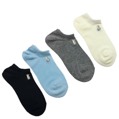 Image of Ankle Socks for Women, Embroidered Bunny Pattern Women's Socks Low Cut Socks Cotton 4 Pairs
