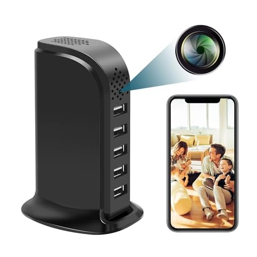 Cámara Espía WiFi Cargador USB, 1080P HD Mini Cámara USB inalámbrico con 5 Cargador Puertos Cargador, Mini Cámara de Vigilancia con Detección de Movimiento