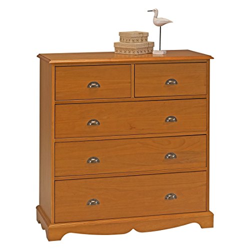 Beaux Meubles Pas Chers Commode Pin Miel de Style Anglais 5 Tiroirs L 96.2 H 97.4 P 42.5 cm