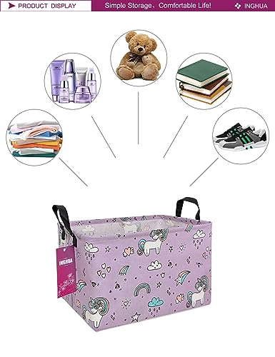 Image of Rectangular Unicorn Storage Basket | Fabric Organizer Bin for Toys,Books,Clothes,Gifts,Pets-Perfect for Home,Office,Nursery,Dorm,Shelf(Rec-Unicorn)