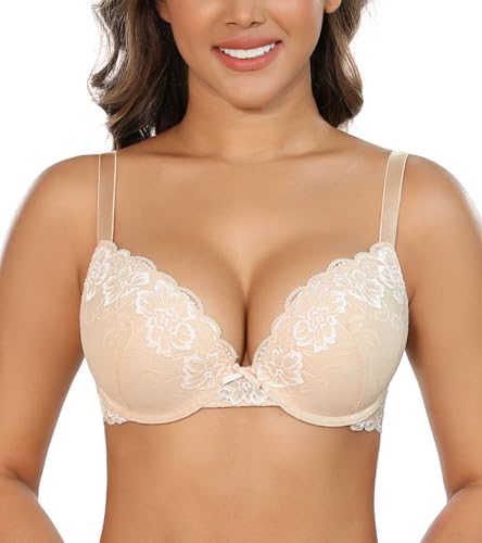 Soutien-gorge en dentelle plongeante beige 90 E pour sublimer vos tenues d'été