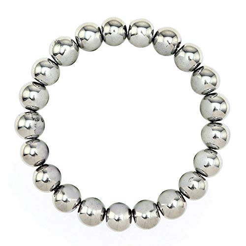JM Design Silver Hematite Bracelet Smooth Round Size 10mm 7.5