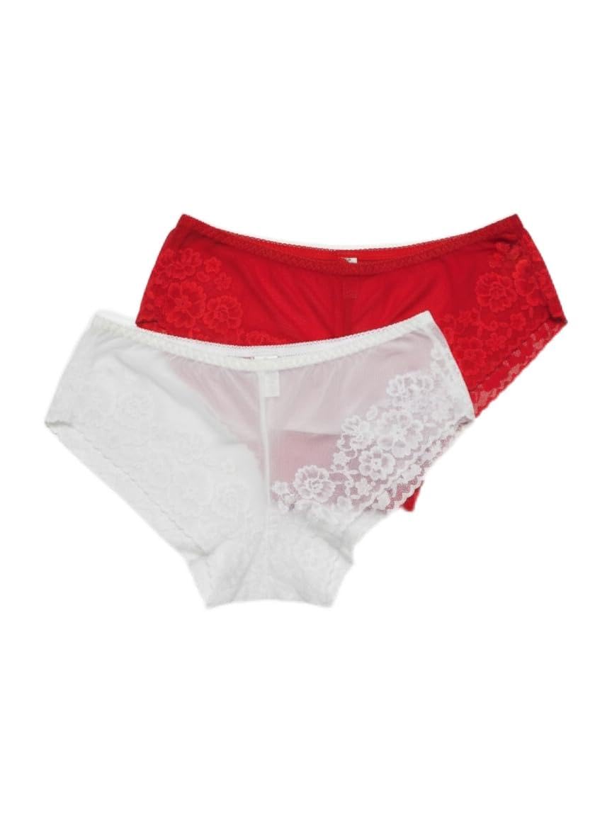 Blossomise Store Hipster Panty Set for Women | Lace Panties for Women Combo Pack of 2 | Free Size Red+White-image-15