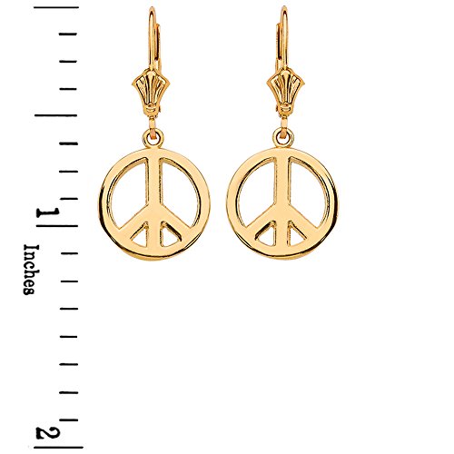Solid 14K Yellow Gold Boho Peace Sign Dangle Earrings For Women Girls #TOP1