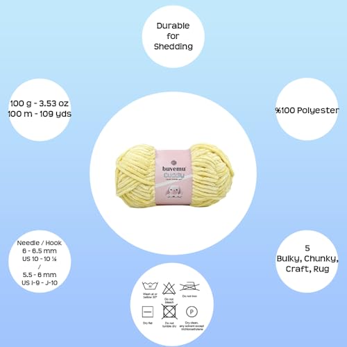 Image of Cuddly Velvet Chenille Yarn, Super Soft Fluffy Bulky for Knitting Crocheting Blanket Amigurumi, Durable for Shedding, 100 Gram (3.53 Ounces) 109 Yards (100 Meters) (Butter Yellow) (3 Skeins)