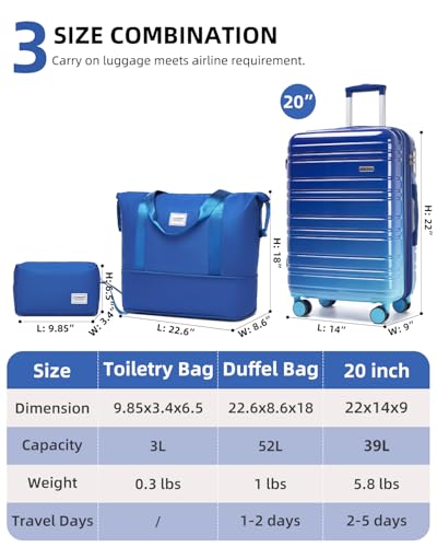 Image of LARVENDER Carry on Luggage 22x14x9 Airline Approved, 20 Inch Hardside Suitcase with Wheels TSA Lock, PC+ABS Lightweight Travel Luggage Sets for Women, Navy Glow, 3 Piece Set