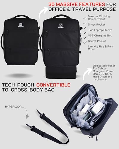 Image of Zingaro Combo Large 40l Travel Lapotp Bag For Men Women Laptop Backpack For Men Women Tech Organizer Pouch