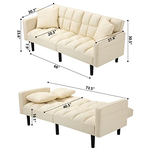 Homhum Convertible Leather Folding Couch Futon Sofa Bed Adjustable Back W/Armrest For Living Room,Beige #TOP1