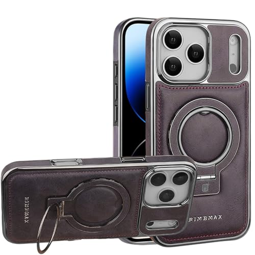 Coque iPhone 17 Pro violette en cuir premium avec support magnétique élégant