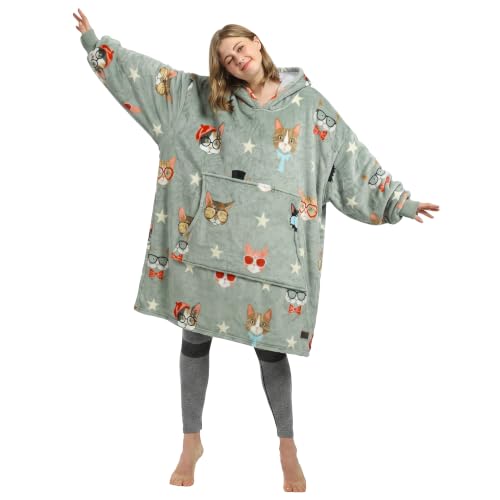 Catalonia Oversized Blanket Hoodie, 80's Cat Dog Fleece Wearable Blanket