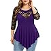 Produktbild VEMOW Kommende Grace Damen Mädchen Frauen Casual Täglichen Arbeit Oansatz Spitze Plus Size Tribal Print T-Shirt Tops Bluse Pullover Tees Pulli(Violett, 50 DE / 3XL CN)