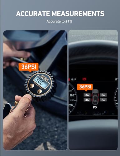 Image of AstroAI Digital Tire Pressure Gauge with Inflator, 3-250 PSI ±1% Precision | Inflate, Deflate & Read with Backlit LCD for Day or Night, Heavy-Duty Air Chuck, for Cars, Motorcycles, SUVs & More, White