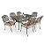 TITIMO 7-Piece Outdoor Furniture Dining Set, All-Weather Cast Aluminum Conversation Set Includes 1 Rectangular Table and 6 Chairs with Khaki Cushions and Umbrella Hole for Patio Garden Deck