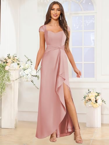 Long Chiffon Bridesmaid Dresses with Sleeves Floral Ruffle Formal Evening Gown with Slit2