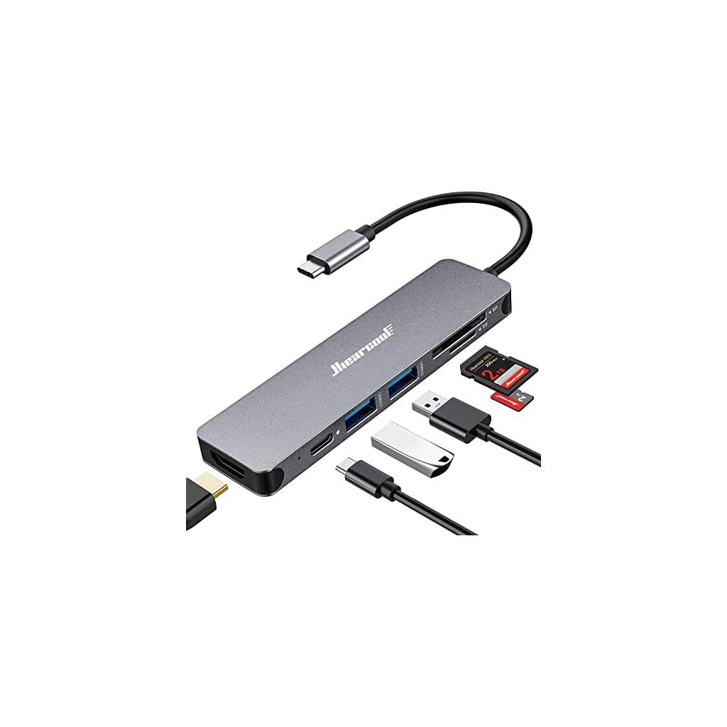 Hiearcool-USB-C-Hub-Adapter-USB-C-Dongle-for-MacBook-Pro-7-in-1-USB-C-to-HDMI-Multport-Adapter-Compatible-for-USB-C-Laptops-and-Other-Type-C-Devices-4K-HDMI-USB30-SDTF-Card-Reader-100W-PD