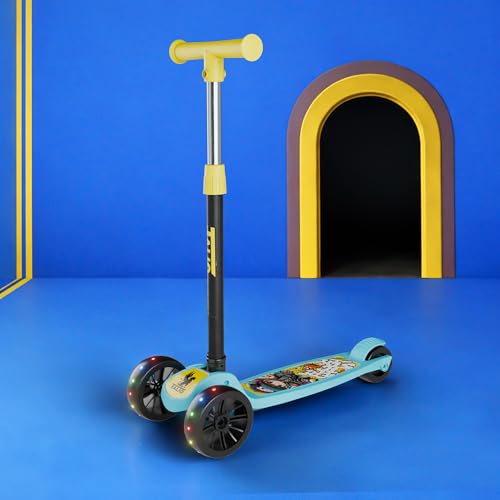 Image of TALIO Kids Kick Scooter for 2-5 Years Boys & Girls- Foldable 3-Wheel Scooter with LED Wheels, 4 Adjustable Heights, BIS Certified, 30kg Capacity - Blue & Yellow (GK-103 /01)