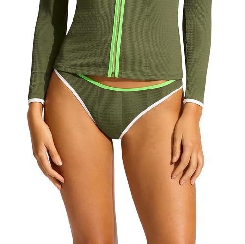 Seafolly Women's Standard Hipster Bikini Bottom Swimsuit, Beach Bound Khaki, 6