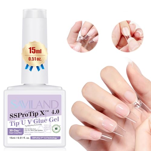 SAVILAND Adhesivo para uñas Pro Gel: pegamento para uñas de 30 días Super Adhesive Nail Glue Castor Oil VE Gel Adhesivo para puntas de uñas postizas Presionar en las uñas Hold Strong Nail Glue Home