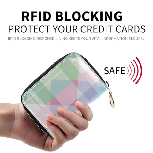 Checkered leather card holder wallet With 2 cash slot RFID Blocking card holder for men with zipper2