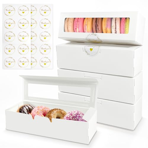 MTOPHLS 20 Pack White Macaron Boxes with Window for 5 to 7 Macarons 7 x 2 x 2 Inches Cookie Candy Truffle Box Containers for Home DIY Baking Gift