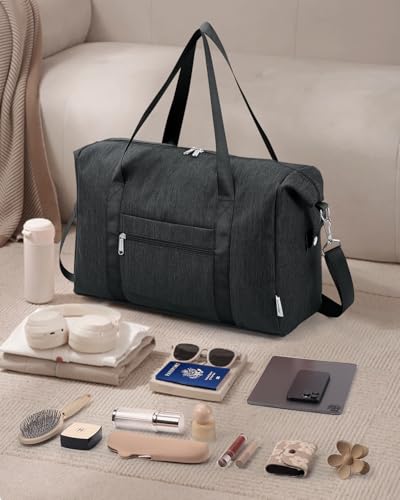 Narwey 20L Ryanair Handgepäck 40x30x20 für Flugzeug, Klein Faltbare Reisetasche Damen & Kliniktasche Geburt Sporttasche Weekender Damen Herren (Schwarz)