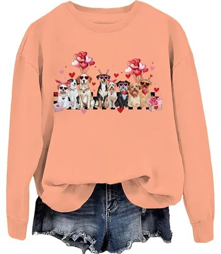 Sudadera para el día de San Valentín para mujer, sudadera con estampado de perro para San Valentín, naranja, L