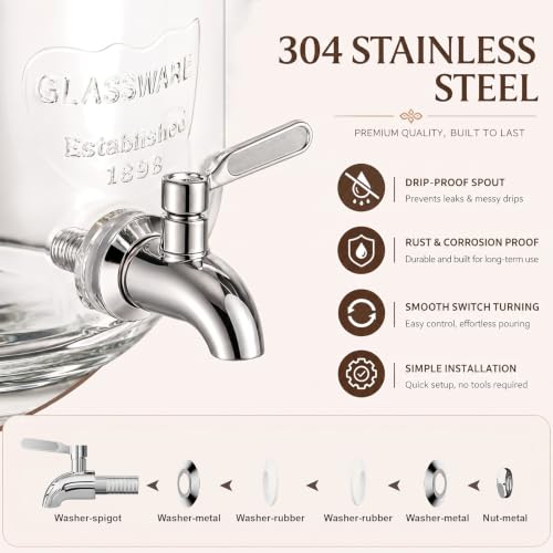 Image of 2 Gallon Glass Drink Dispenser,Beverage Dispenser with Stand,Lemonade Dispenser with 304 Stainless Steel Spigot Leakproof for Entertaining Guests, Picnic,Hosting Parties (Pack of 2)
