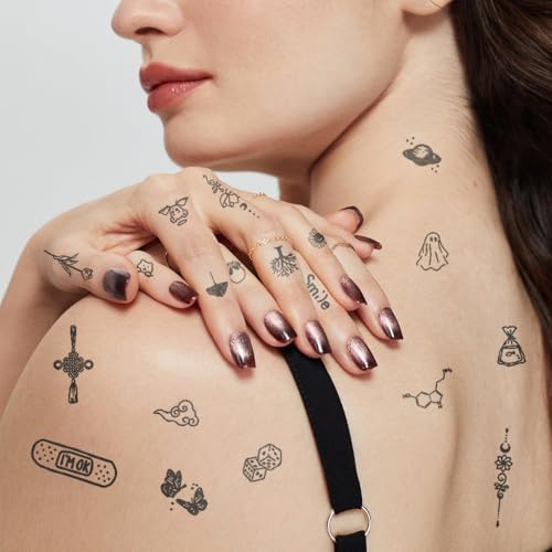Image of MAYCREATE 5 Sheet Temporary Tattoo 77 Patterns Tattoo Sticker, Sweatproof Realistic Stickers for Kids & Adults, 2-Week Temporary Tattoo Stickers Party Decorative for Hands, Face, Body