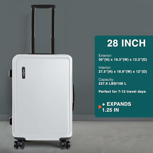 Image of 28 Inch Luggage with Spinner Wheels, Hard Shell Suitcase with TSA Locks for Luggage, Travel Large Suitcase, Expandable Hard Shell Suitcases, White