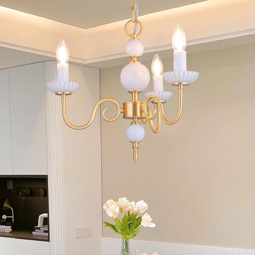 Lustre de salon tout en cuivre rétro français chic à 5 têtes