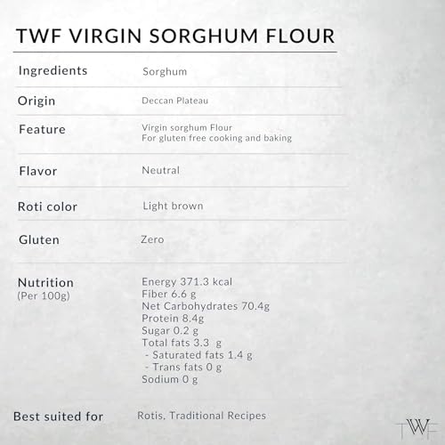 Image of TWF Virgin Sorghum - Jowar Flour|Jwari|Juwar|Jwar|Solam|Jonna|Joar|Stone-Ground Gluten-Free Flour for Rotis,Bhakris & Gluten-Free Baking|Unadulterated & Nutrient-Rich|From Virgin Grains, 1.5 Kg (Pack of 3)