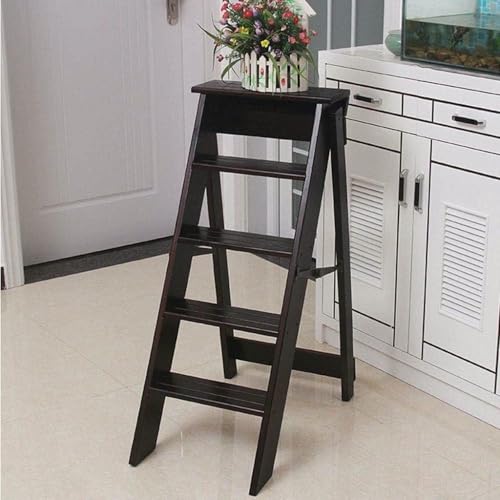 Taburete de madera escalera plegable y convertible en silla multiusos de biblioteca 5