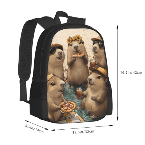 Image of Cute Capybara Print Backpack For Men Women Lightweight Daypack For Daily Commutes Business Travel Hiking