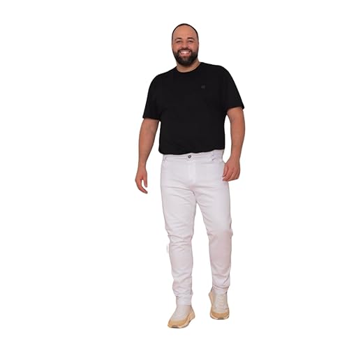 Calça Allepo Jeans Masculina Plus Size em Sarja, Branca, Estilo Casual