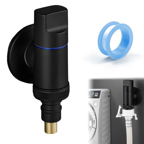 Wasserhahn Waschmaschine, 1/2 und 3/4 Schwarz Eckventil Waschmaschine, Waschmaschinenanschluss, Automatisches Wasserstoppventil, Eckventil, Messing, für Waschmaschine, Schlauchanschluss