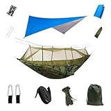 Tragbare Outdoor-Camping-Hängematte mit Regenfliege, leichtes Überlebensbett, Blau und Grün, Hängezelt, Zubehör für Rucksackreisen, Reiseausrüstung und Abenteuer-Essentials