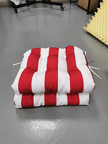 Eltostaus Outdoor Chair Cushions, Garden Chair Cushions Striped Square Corner Seat Cushion Waterproof 19.7 * 19.7 * 4 Inch (2 Pack) (Red White) #TOP3
