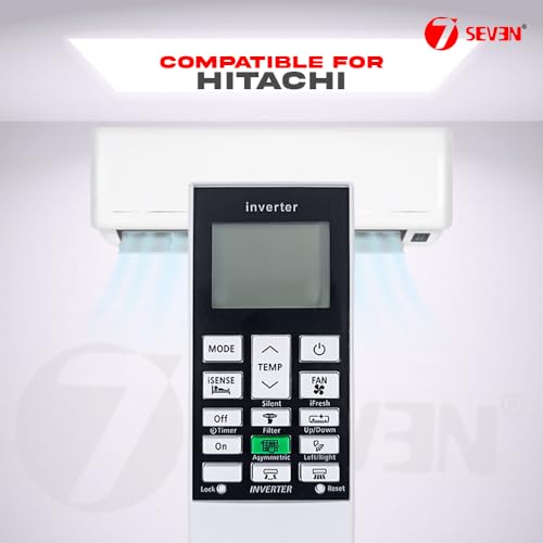 Image of 7SEVEN Compatible Hitachi AC Remote Control Model 168E for Split & Window 1-2 Ton Air Conditioner - Match Remote Keys Exactly to Replicate Genuine Remote Function