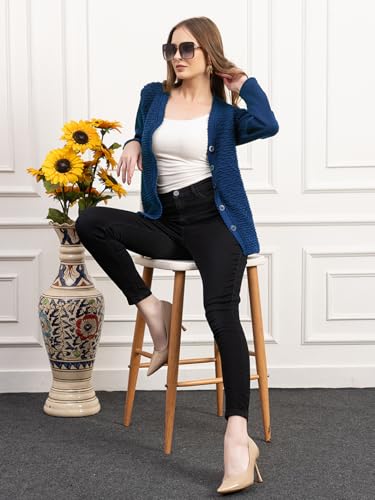 Image of Women's Winter Woolen Cardigan | Full Sleeve Textured Buttoned Sweater for Women | Soft Wool V-Neck Warm Knitted Outerwear for Office & Casual Wear