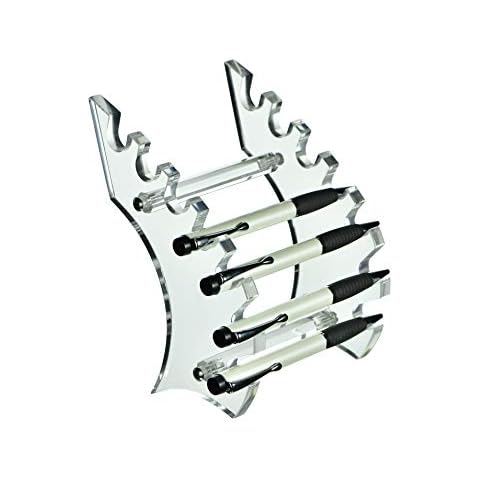 AMT Acrylic Pen Holder, CLEAR Makeup Display, Thick and Sturdy, Organizer Holder for Makeup Brush Fountain Pen, E-Cigarette, Vapor Display Case. (7- slots) Cover
