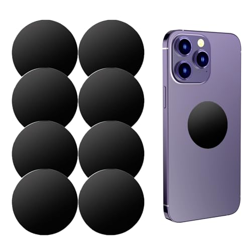 Oneyee 8 PCS Thin Metal Plates Replacement Mount Plate Kits with Strong Adhesive Round Mobile Phone Metal Plate Stickers Phone Car Holder Compatible with Magnetic Car Mount etc(Black)