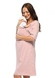 MijaCulture 3 in1 Geburtskleid Stillnachthemd Umstandsnachthemd 4128 (Rosa/mit Herzen, L)