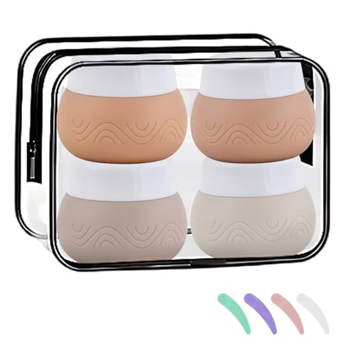 4 Pièce Pot en Silicone Voyage,Contenant Voyage 30ml,Kit Voyage Produit Toilette, Pot de Crème en Silicone, Lot de Bouteilles de Voyage Portables,Pots en avec Sac Transparent (Café)