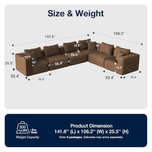 Image of Avenco 141-inch L-Shaped Modular Sectional Sofa Couch, Corduroy Fabric