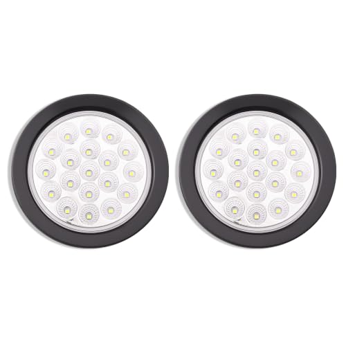 Image of 2PCS 4 Inch 19LED Red+White Round Led Trailer Tail Lights,Brake Stop Turn Signal Light w /Grommets,12V,IP67 Waterproof,3-Prong Wire Pigtails