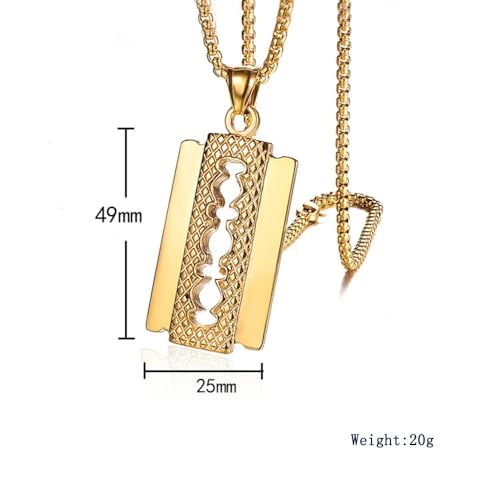 LUSSO 14K Yellow Gold Gothic Punk Razor Blade Necklace For Men, Barber Razor Pendant Necklace - Golden Man Razor Chain, Unisex Razor Necklace For Halloween3