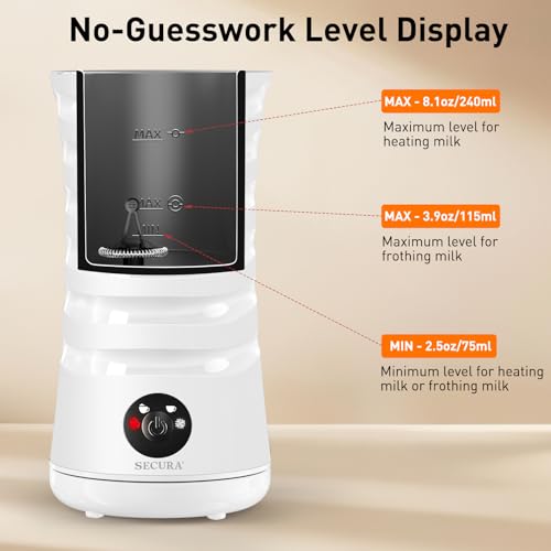 Image of Secura Electric Milk Frother, Automatic Milk Steamer, 4-IN-1 Hot & Cold Foam Maker-8.4oz /240ml Milk Warmer for Latte, Cappuccinos, Macchiato with Silicone Spatula, Silent Operation & Shut-off